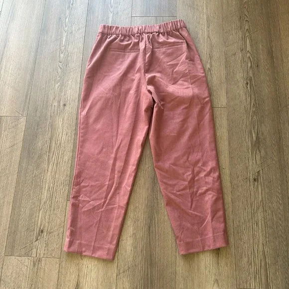 LOFT, Medium Pink Pull On Taper Pants in Brushed Flannel - Picture 4 of 5